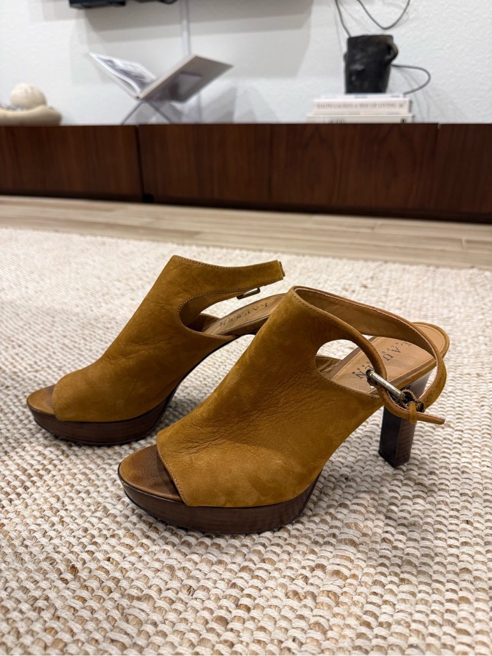 Lauren Ralph Lauren Cognac Suede Platform Slingback Heels - 9.5B